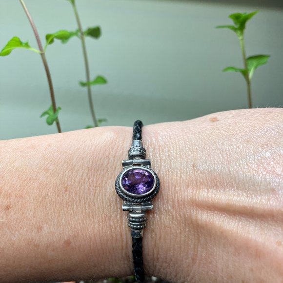 Ross-Simons Amethyst and Leather Toggle Bracelet - Picture 2 of 9